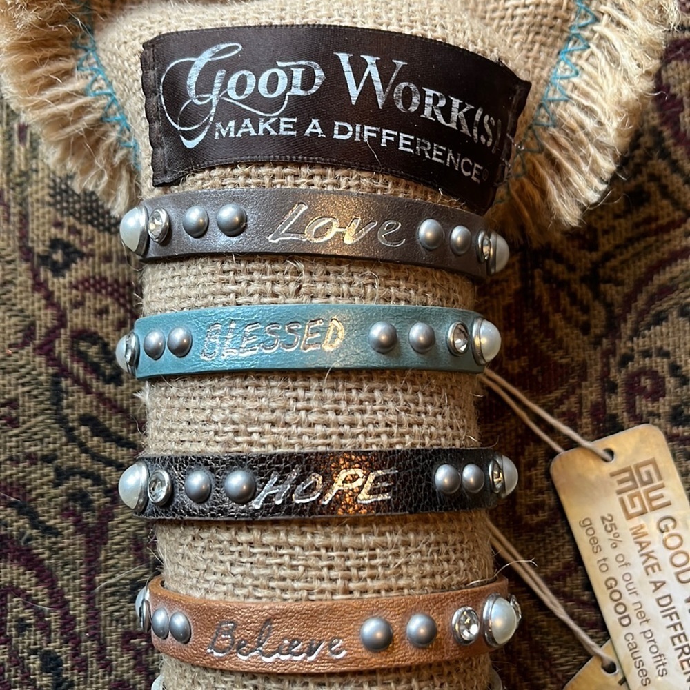 Leather Believe, Hope, Blessed, Love or Dream bracelet